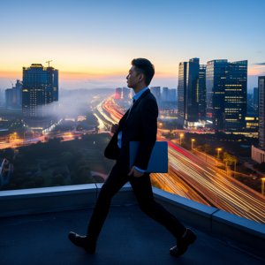 反向时间管理:把DDL当起跑线 倒置沙漏旁,人物从DDL标志起跑冲刺。